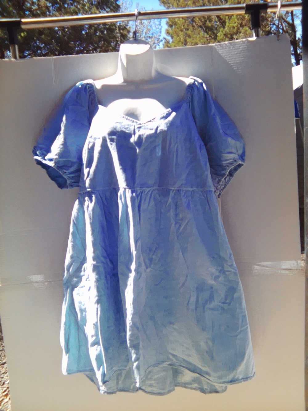 Light Blue Women's Puff Sleeve Babydoll Dress
